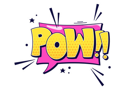 Speech bubble POW with halftone elements. Vector color cartoon illustration in pop art style.のイラスト素材