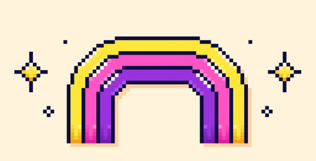 Pixel Y2K festive rainbow and bright stars around.のイラスト素材