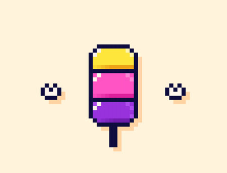 Cute bright color pixel art ice cream.のイラスト素材