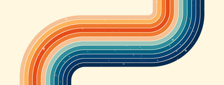 Retro groovy background with a linear rainbow, painted in warm and cool colors.のイラスト素材
