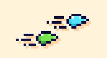 Pixel art 8 bit color tiny spaceships.