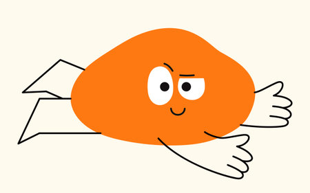 Orange geometric figure face. Big happy eyes, mouth and stubby arms and legs.のイラスト素材