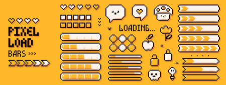 Pixel set with loading bars and white game elements.