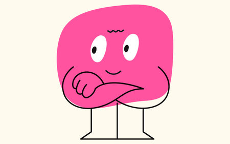 Happy magenta geometric figure face with square body, big eyes.のイラスト素材