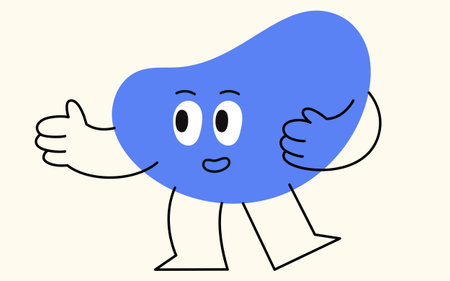A grumpy blob blue geometric figure face.
