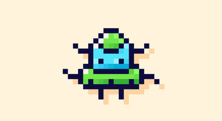 Pixel art 8-bit green and blue space occupant.