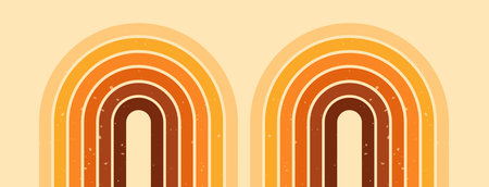 Groovy banner with two stripe yellow tone rainbows.