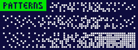 Three pixel art white dot scattered patterns.