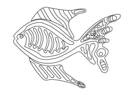 Black and white, linear illustration of a fish in the han draw styleのイラスト素材
