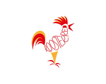 Graphic image of a red rooster in a vector with an inscription.のイラスト素材