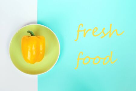 fresh local yellow spring bright pepper. flat lay.の写真素材