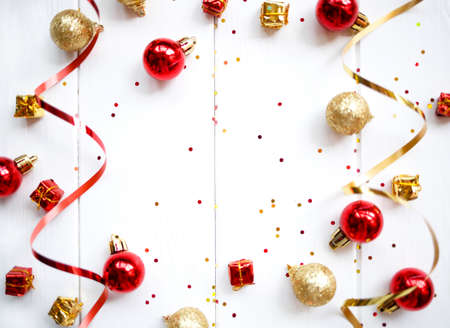 boxes with gifts and Christmas decorations. happy new year conceptの写真素材