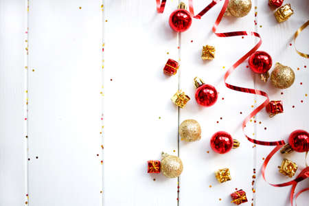 small boxes with gifts and Christmas decorations. happy new year concept.の写真素材