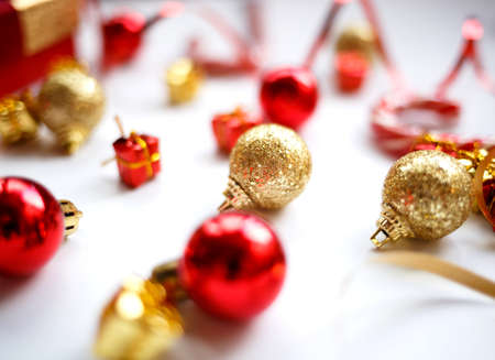 small boxes with gifts and Christmas decorations. happy new year concept.の写真素材