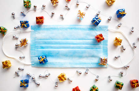 small boxes with gifts and Christmas decorations. happy new year concept.の写真素材