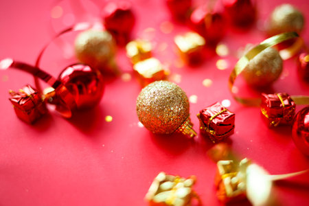 small boxes with gifts in sequins. happy new year concept.の写真素材