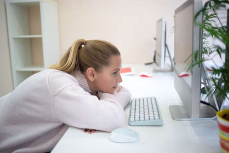 young woman is sad at the workplace. office work concep.