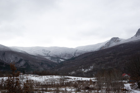 beautiful snow landscape: snow-capped mountains.の写真素材