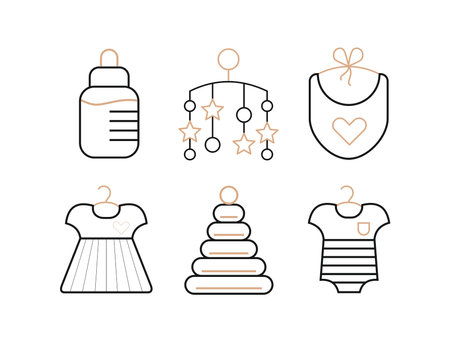 Baby stuff icons. line icon set. Infant, nursing, newborn, child, childhood, innocence. Vector illustration for nursery, kindergartenのイラスト素材