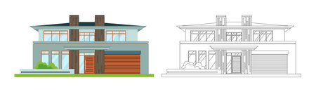 Vector illustration of a house on a white background. sweet home. Icons for cottages, townhouses, villas, houses, buildings. A hand drawn house. The project of the buildingのイラスト素材
