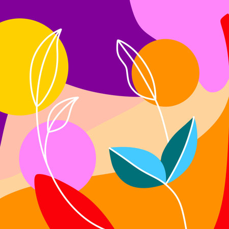 bright summer background. Vector illustration of plants on an abstract background. Branches and leaves of flowers on a spring background. Silhouette of plants bushes trees flowersのイラスト素材
