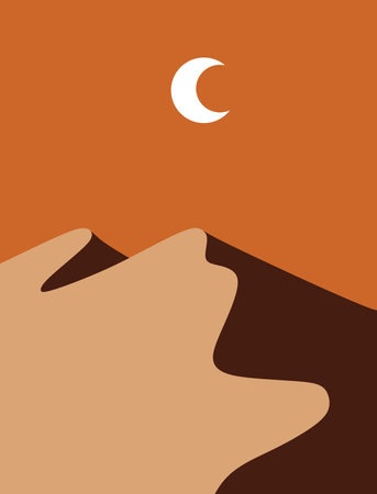 Vector illustration of a desert background. Sandy desert. Dune silhouette, icon, logo, pictogram. Mexico, Mexican, African, Arizona. Exotic plants in the desert. Sandのイラスト素材