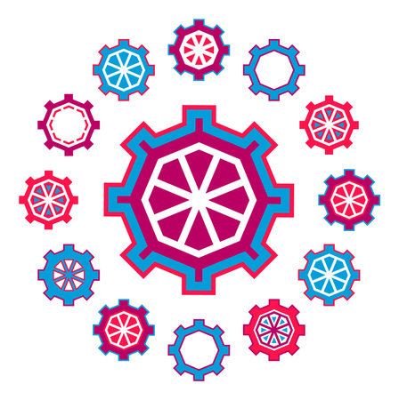 Vector illustration of mechanisms. gear icon. mechanical background. Toothed silhouettes of gears. Watches, mechanisms, devices, tools, technologies, wheels. abstract gearsのイラスト素材