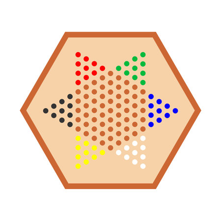 Vector illustration of a board game of Chinese checkers isolated on a white background. Traditional Chinese checkers. Games on the board. Checkers board. Chinese Gameのイラスト素材