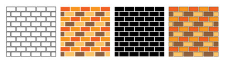 Brick wall. Seamless pattern of brickwork. Isolated vector illustration on a white background. brick background. A wall of cobblestones. Collection of brick textures. brick setのイラスト素材