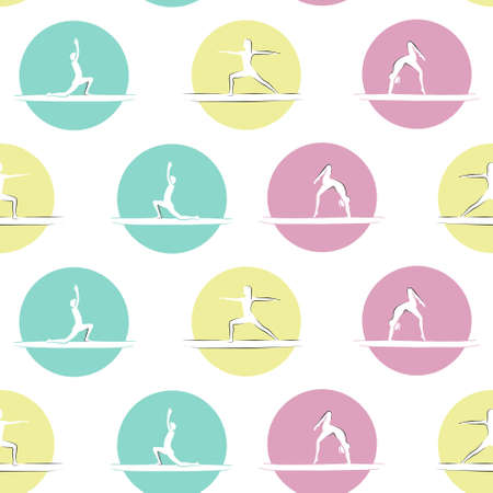 Seamless pattern from images of girls in different yoga poses.のイラスト素材