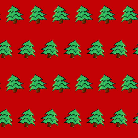 Seamless pattern on the theme of new year and winter. Illustration of hand-drawn firs. Festive christmas backgroundの写真素材
