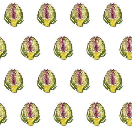 Image of an artichoke in section. Hand-drawn seamless pattern. Digital sketch of a vegetableの写真素材