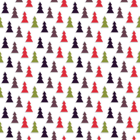 Greeting card for the new year. A set of simple geometric images of firs of different colors. Seamless pattern in a palette of Christmas colorsの写真素材
