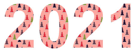 Vector festive Christmas illustration. Image of the numbers 2021 painted with multicolored...