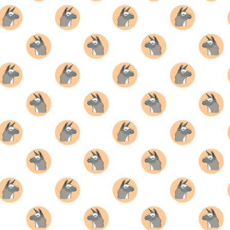Vector seamless pattern of the muzzle of a gray llama. Animalistic digital sketch of an alpaca. Hand drawn animal on a circleのイラスト素材