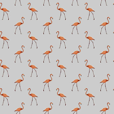 Image of a full-length pink flamingo. Animalistic digital sketch. Animal drawn by hand on a white backgroundの写真素材