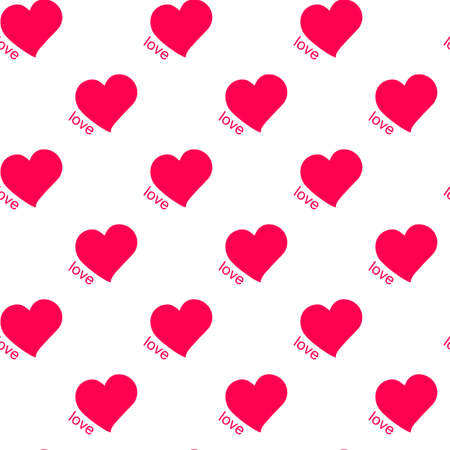 Vector seamless pattern of hearts and words amore. Hearts are symbols of love painted with bright red color. Romantic background.のイラスト素材
