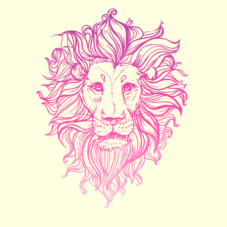 illustration of doodle pink lion. sketch.のイラスト素材