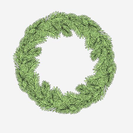 hand drawn ink Christmas wreath. design for adults, poster, print. sketch.のイラスト素材