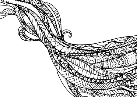 hand drawn ink doodle flowing hair on white background. design for adults, poster, print, t-shirt, flyers. sketch. vector eps 8.のイラスト素材