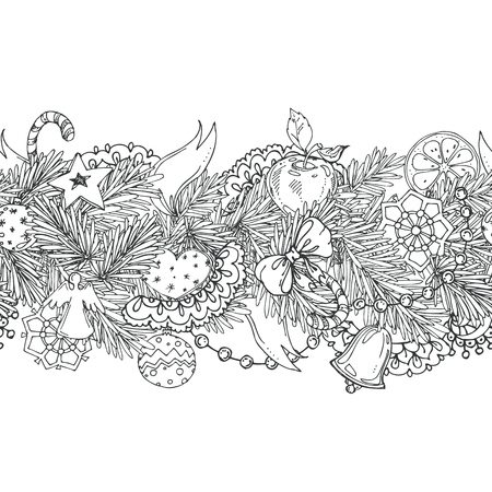 New Year and Christmas seamless pattern for coloring book, for adult and children, for print. Pattern for coloring book. hand drawn vector eps 8のイラスト素材