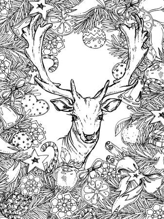 New Year and Christmas vertical frame for coloring book for adult and children.のイラスト素材