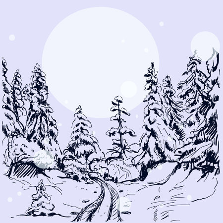 Hand drawn sketch vintage spruce forest design, fir. Vector illustration. Elements in graphic style label, card, sticker, menu, package.のイラスト素材