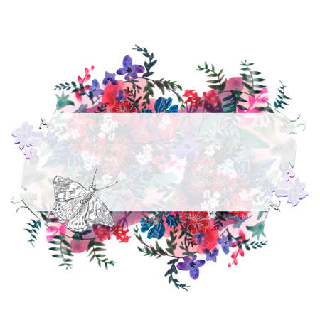 watercolor butterflies on a flower with place for your textの写真素材