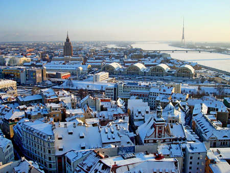Panoramic view of the snow-covered winter Rigaの写真素材