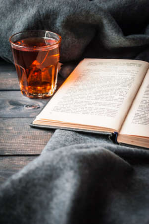 Pleasant pastime with reading a book and drinking teaの写真素材