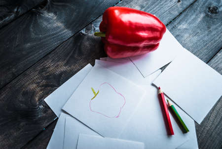 Pencil sketch of red pepper with copyspace for some textの写真素材