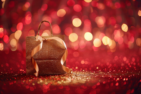 The elegance of gifting in warm copper hues amidst the enchanting glow of festive lightsの素材