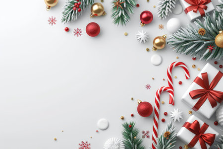 Minimalistic Holiday Decorations on a Shiny Surface Creating a Warm Atmosphere for Festive Cheerの素材