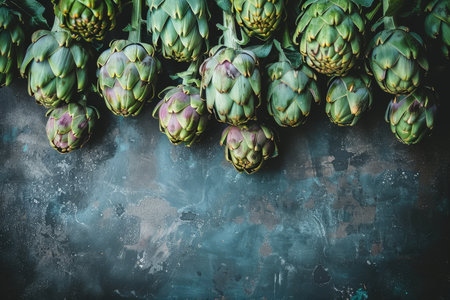 Artichokes Arranged on Dark Rustic Background for Gourmet Culinary Creativityの素材